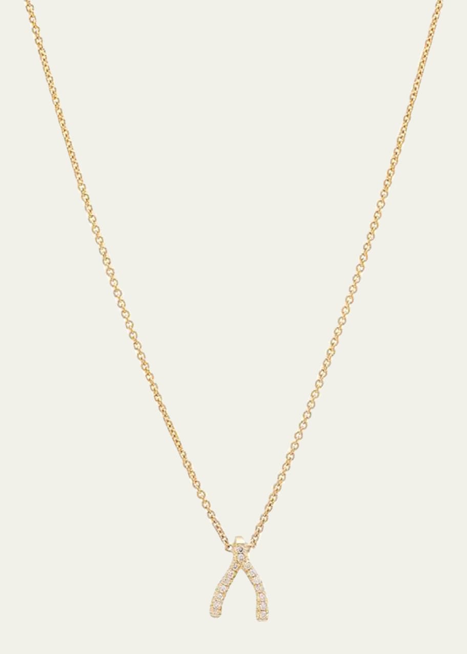 Jennifer Meyer Diamond Mini Wishbone Necklace 18K Yellow Gold