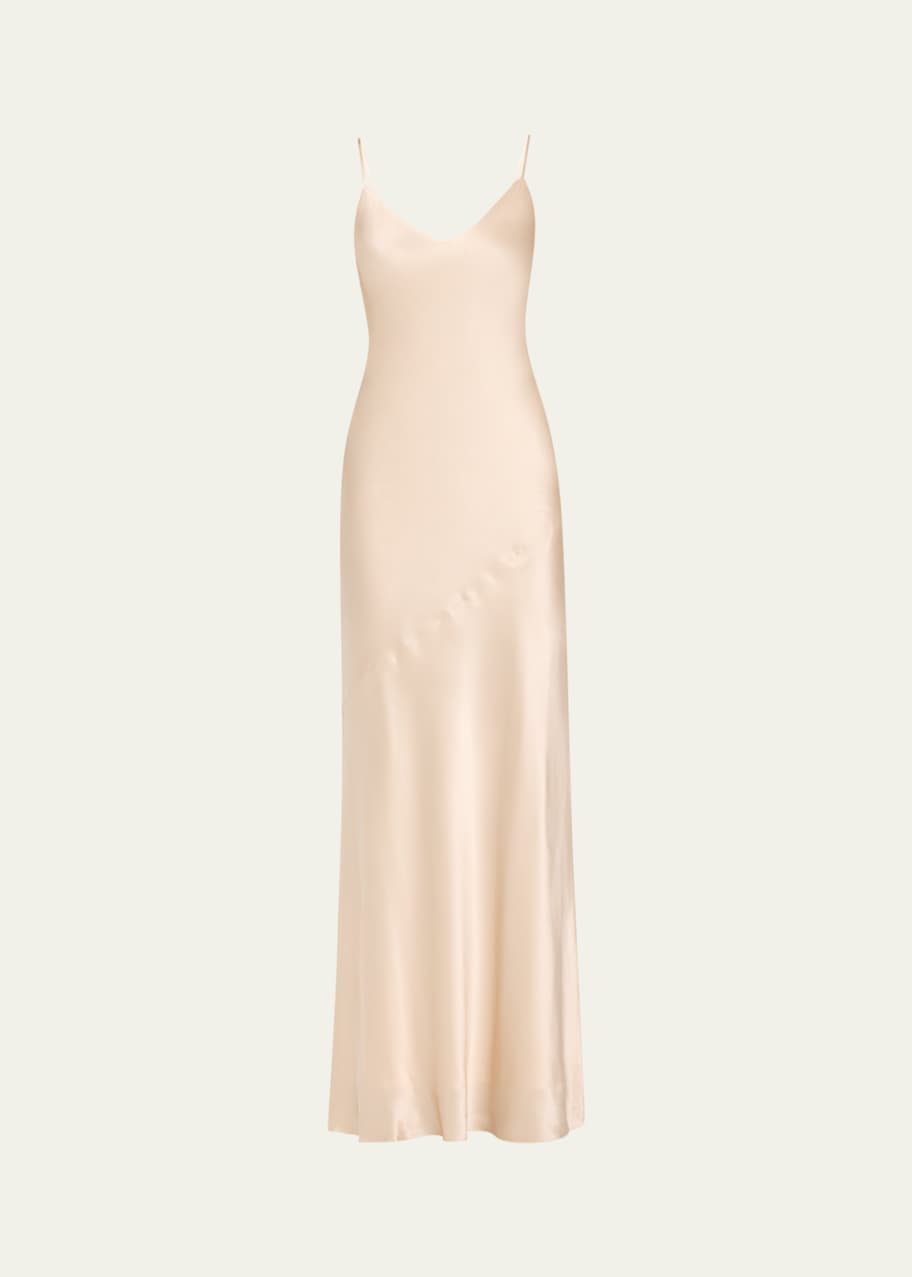 chinese dress ladies Serenity Carolyn Pearl-Beige Scoop-Neck Silk Satin Maxi Dress