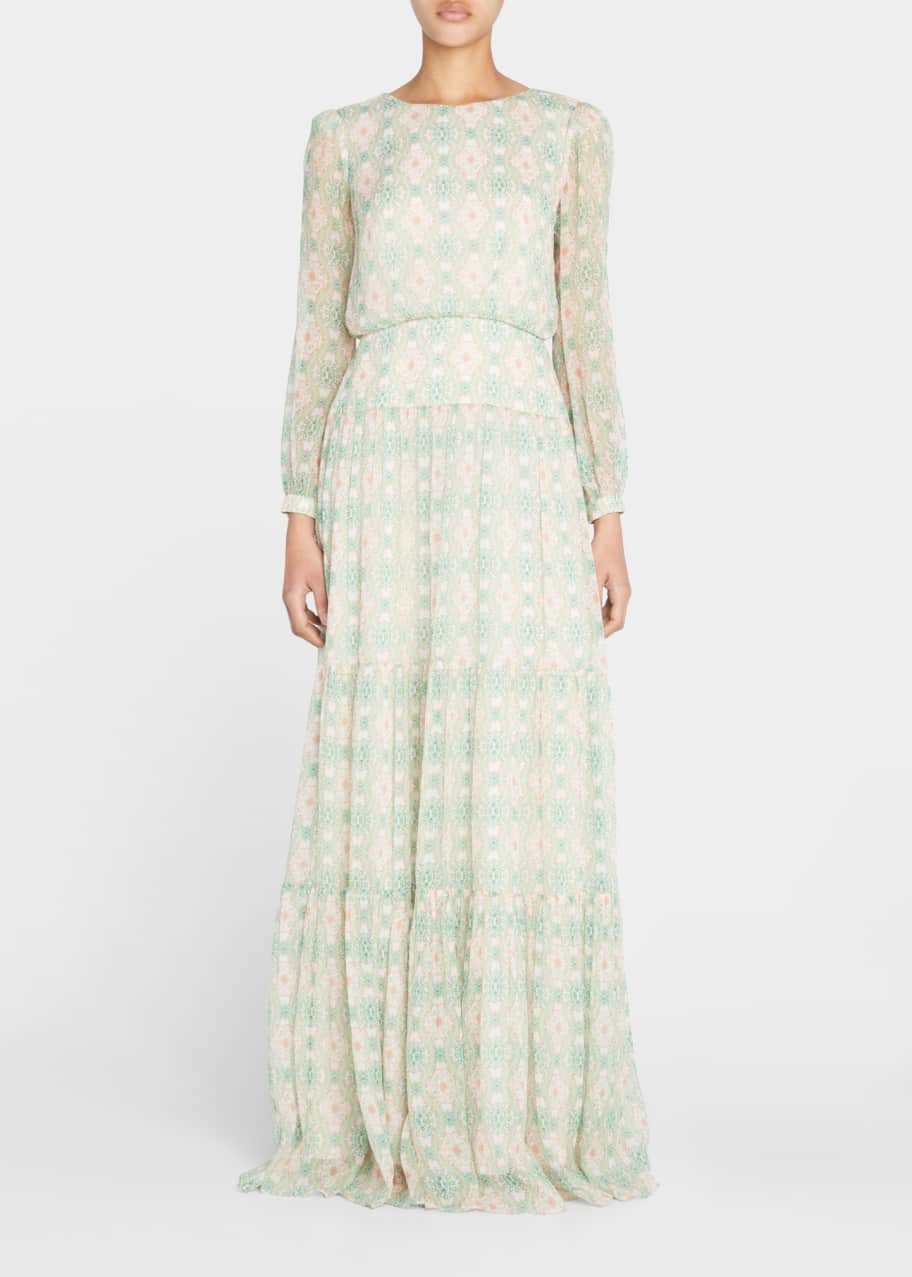 Saloni Isabel Printed Tiered Long Silk Dress Bergdorf Goodman