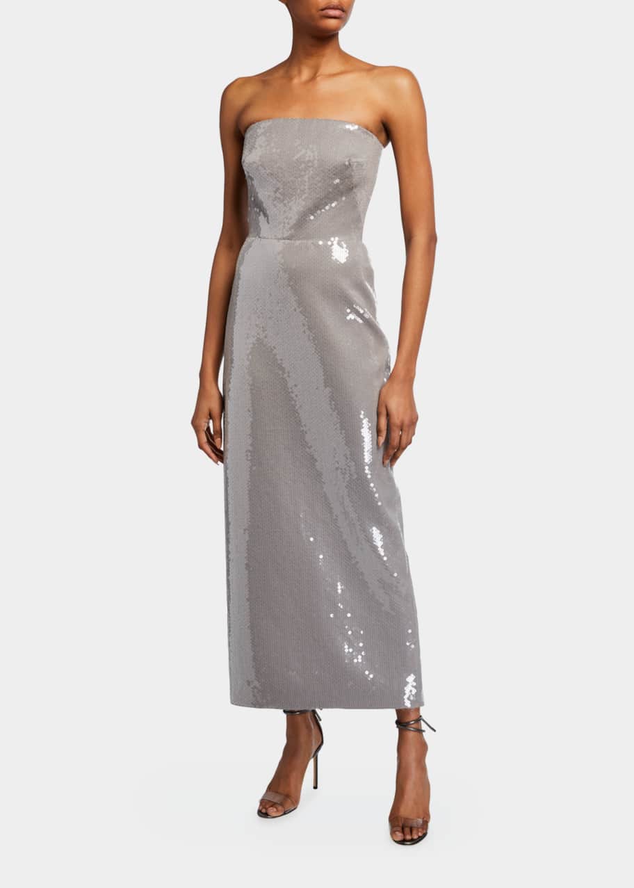 Image 1 of 1: Strapless Sequined Gabardine Cocktail Dress