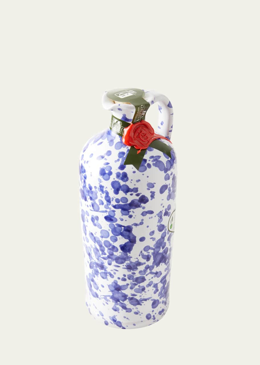 Image 1 of 1: Extra Virgin Olive Oil in Ceramic Bottle, Cobalt Blue