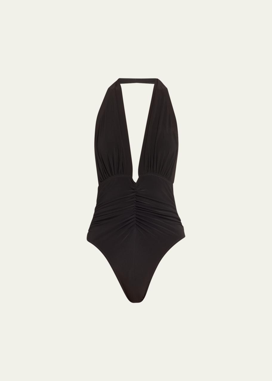 Halter norma kamali swimsuit Norma Kamali Designer Leopard Pin Up Vintage Style Halter Swimsuit