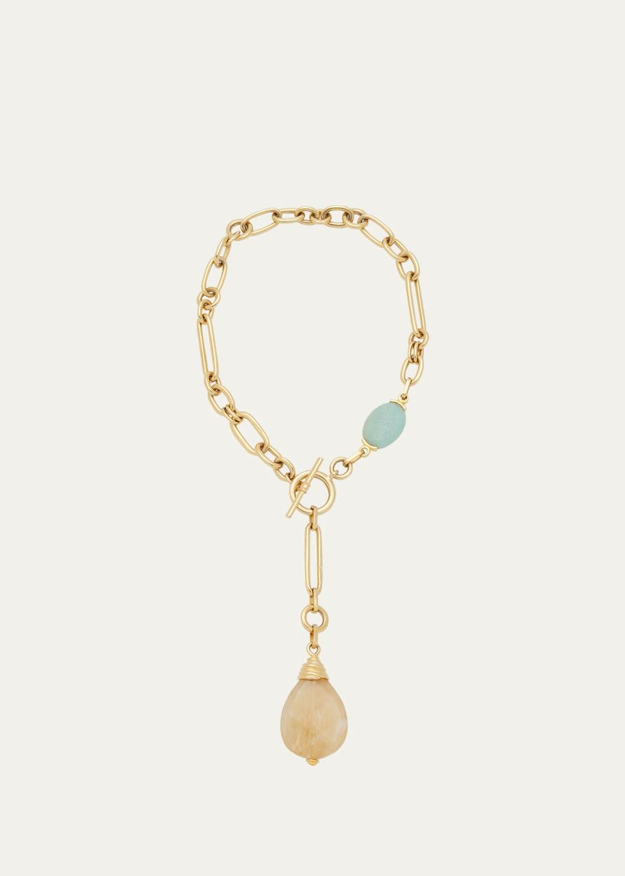 Ben-Amun Golden Chain Link Necklace With Stone Pendant - Bergdorf Goodman