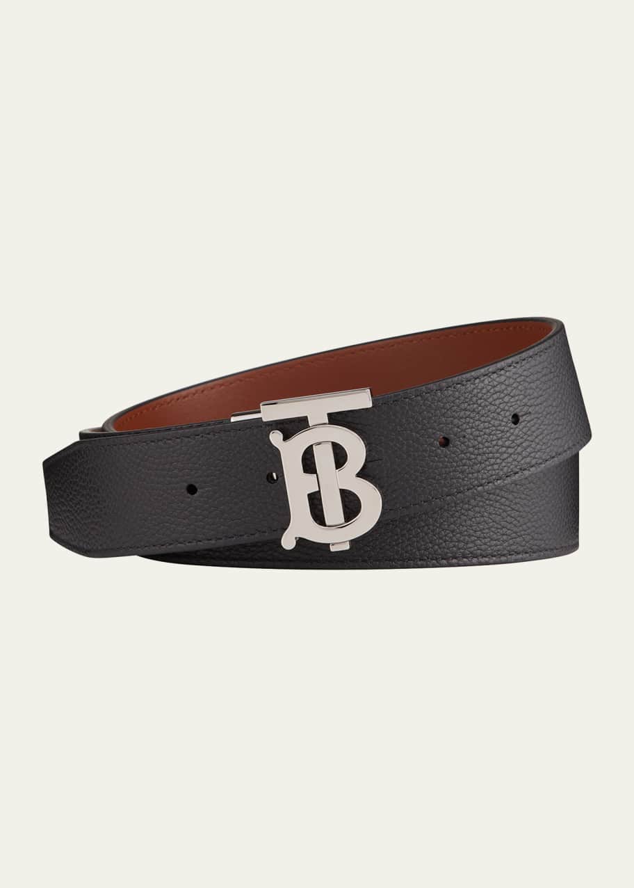 Burberry Men's TB Plaque Leather Belt - Bergdorf Goodman