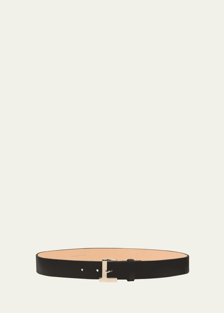 Image 1 of 1: Gold L Beam Buckle Leather Belt