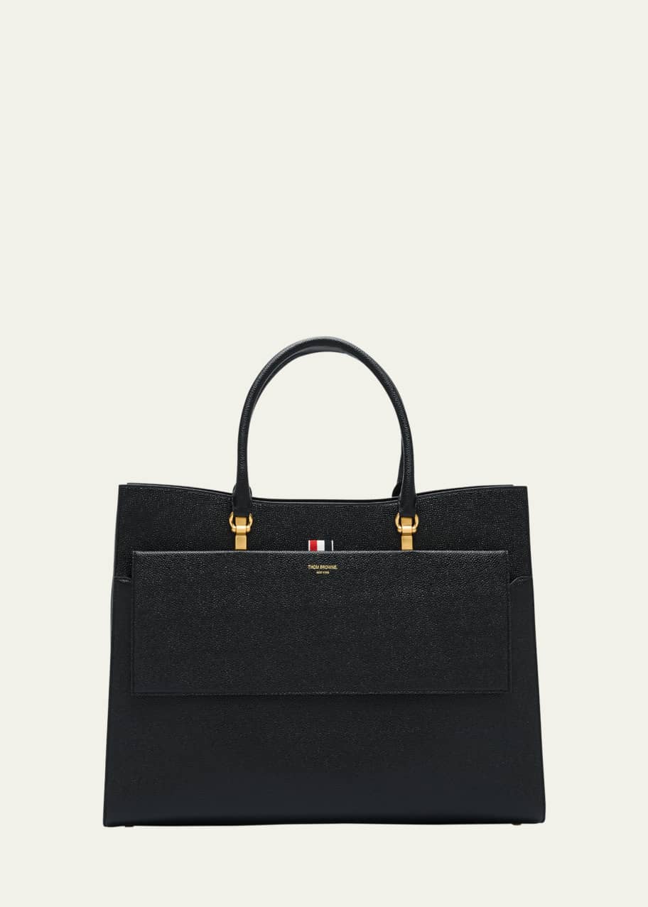 Thom Browne Men's Large Duet Tote In Pebble Grain Leather
