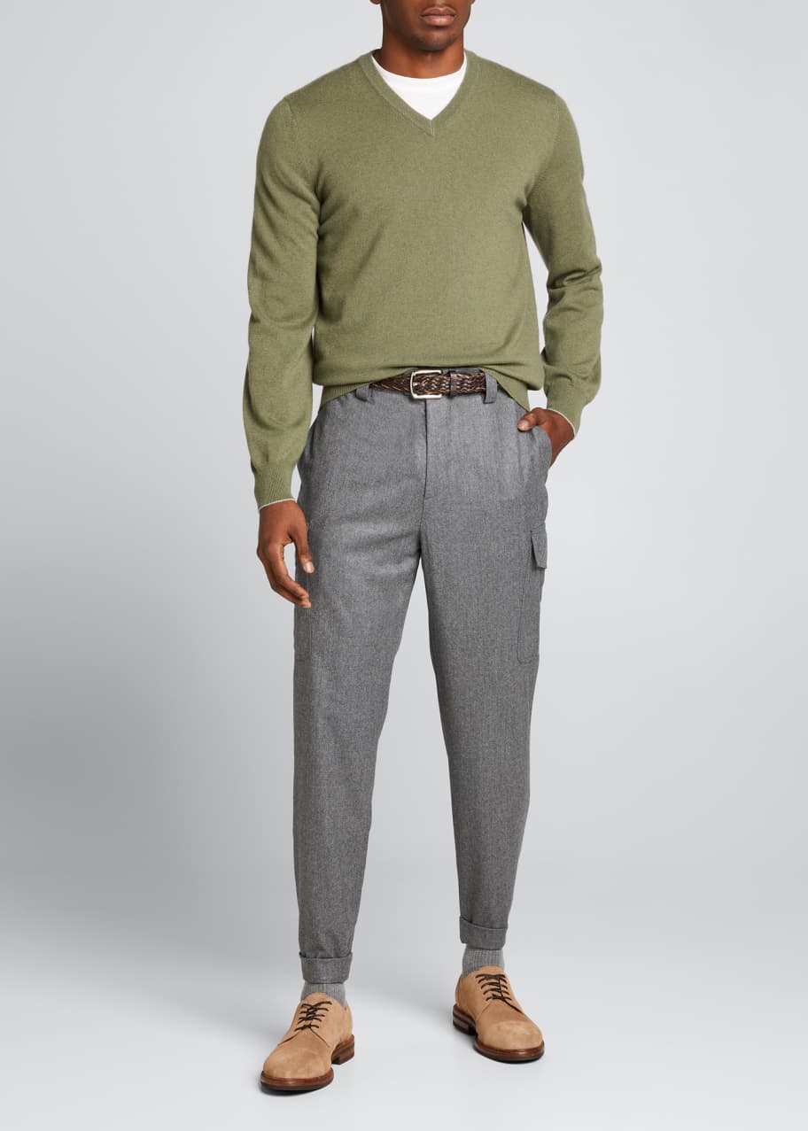 Brunello Cucinelli Men's Wool Flannel Cargo Pants - Bergdorf Goodman