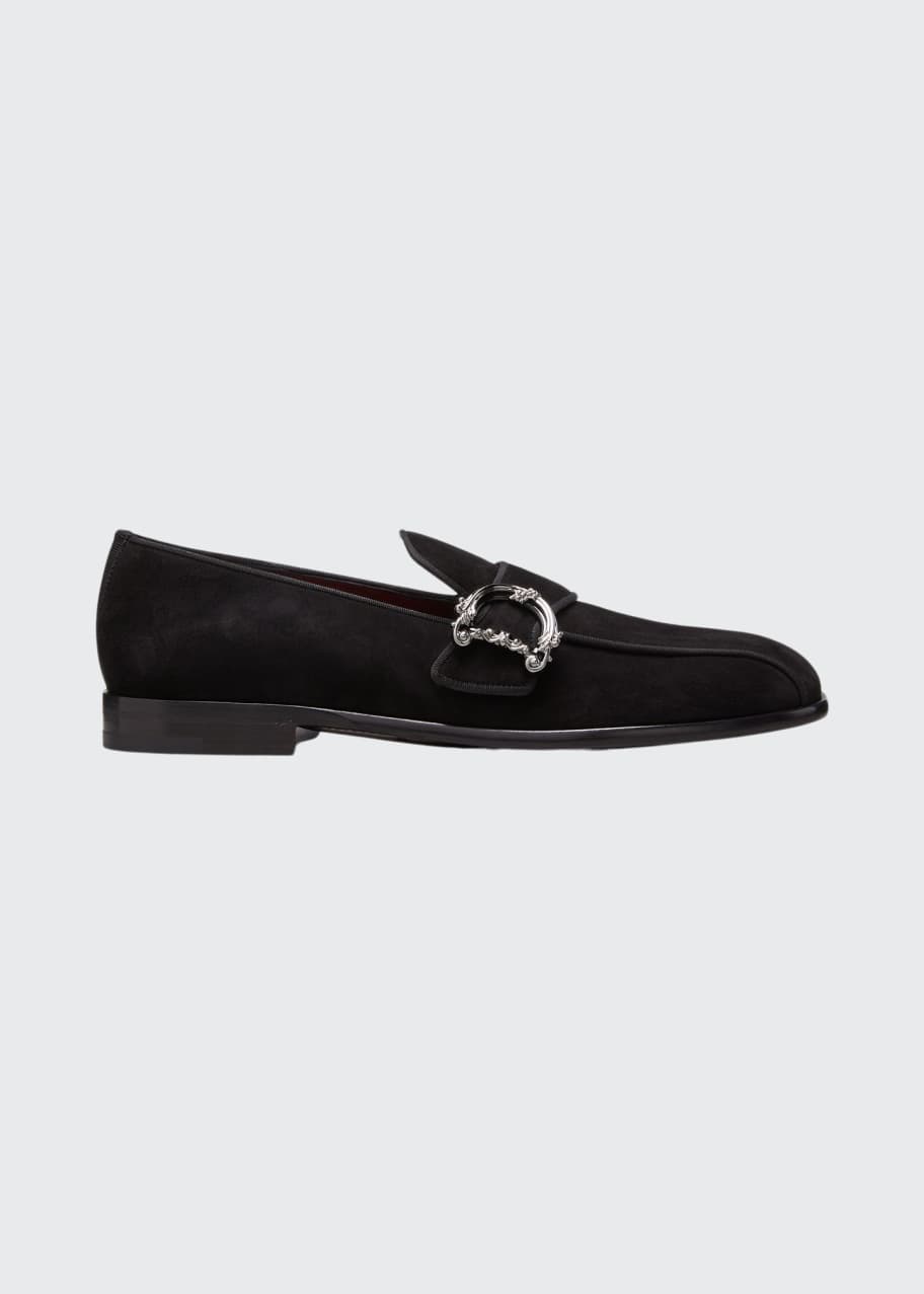 Image 1 of 1: Men's Suede D-Buckle Strap Loafers