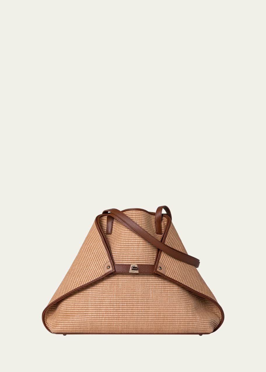 Image 1 of 1: Ai Medium Bicolor Raffia Tote Bag