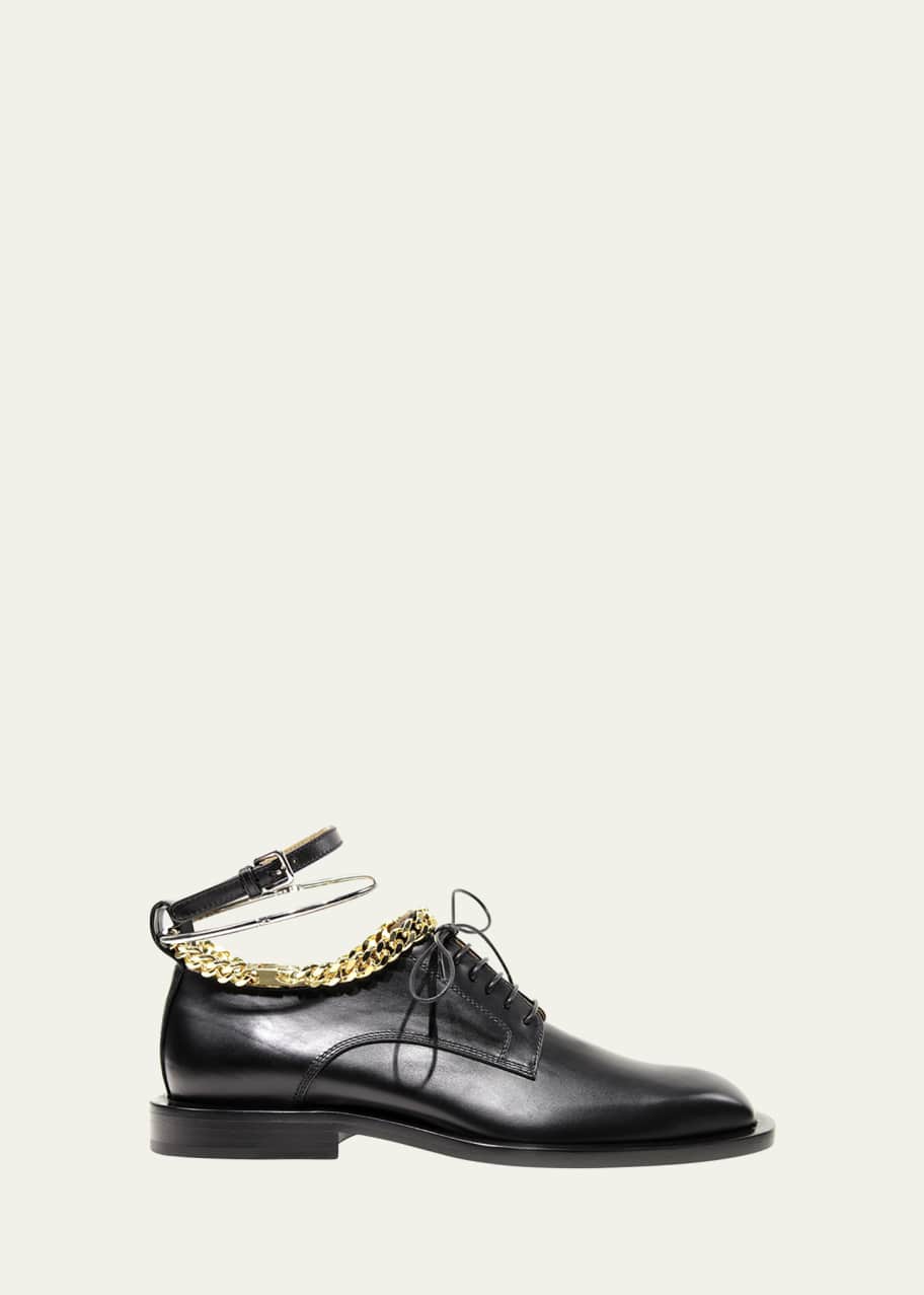 Image 1 of 1: Chain Leather Lace-Up Oxfords w/ Metal Bracelet