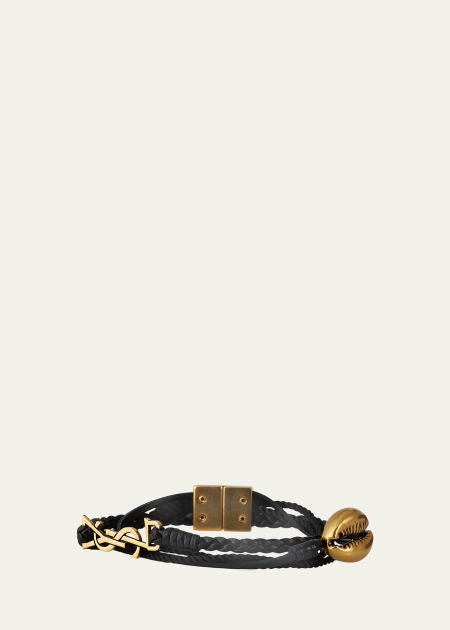 Saint Laurent YSL Braided Leather Seashell Bracelet - Bergdorf Goodman