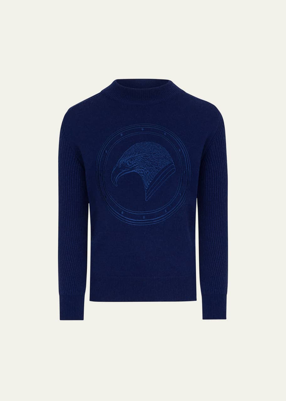 Image 1 of 1: Boy's Logo Embroidered Cashmere Sweater, Size 4-14