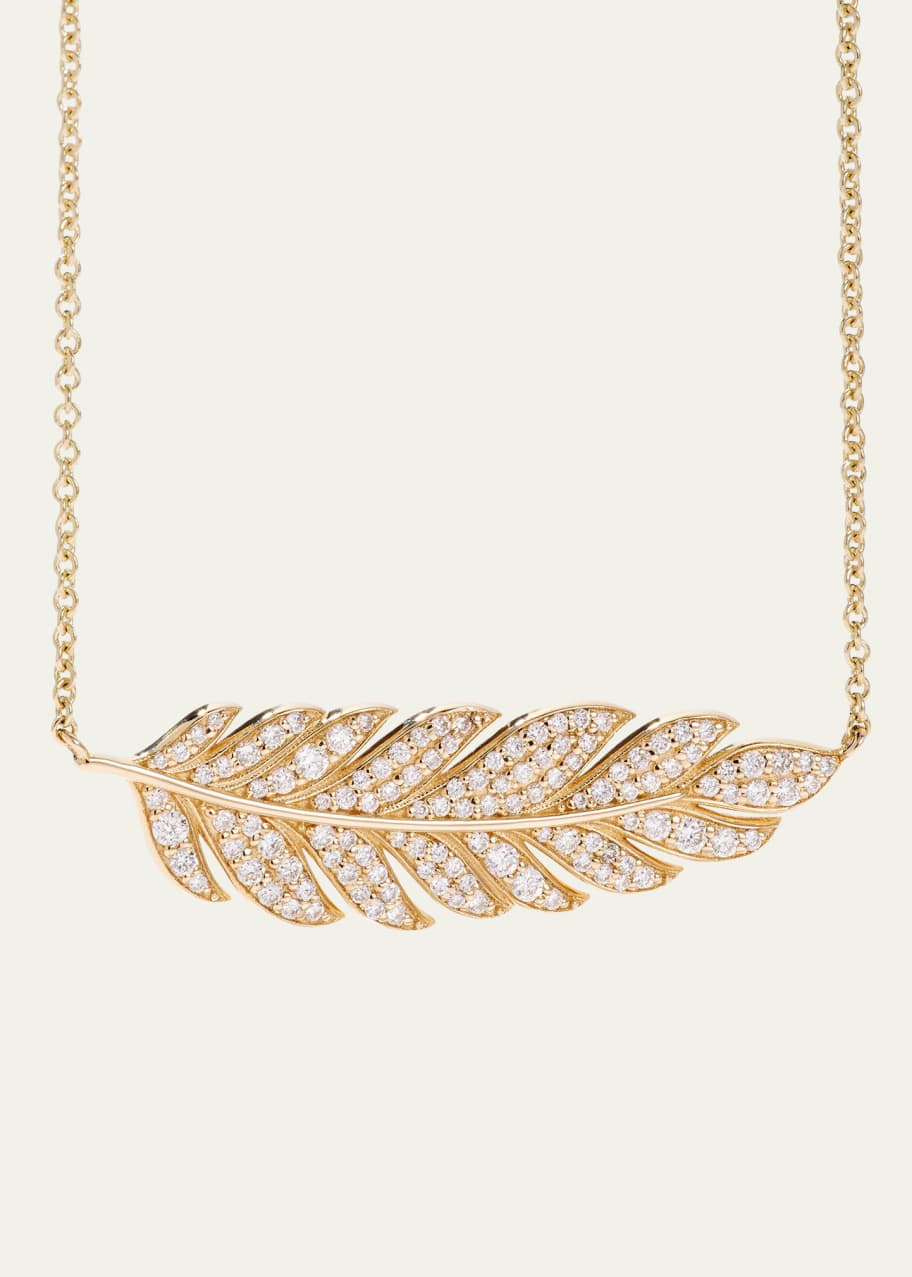 Sydney Evan 14k Large Diamond Feather Pendant Necklace - Bergdorf Goodman