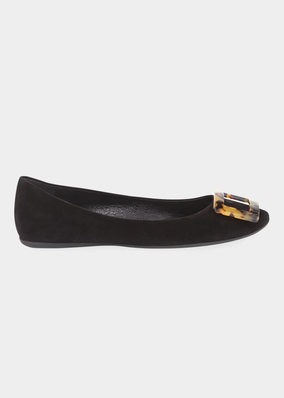 Roger Vivier Gommette Turtle Buckle Suede Flats Bergdorf Goodman