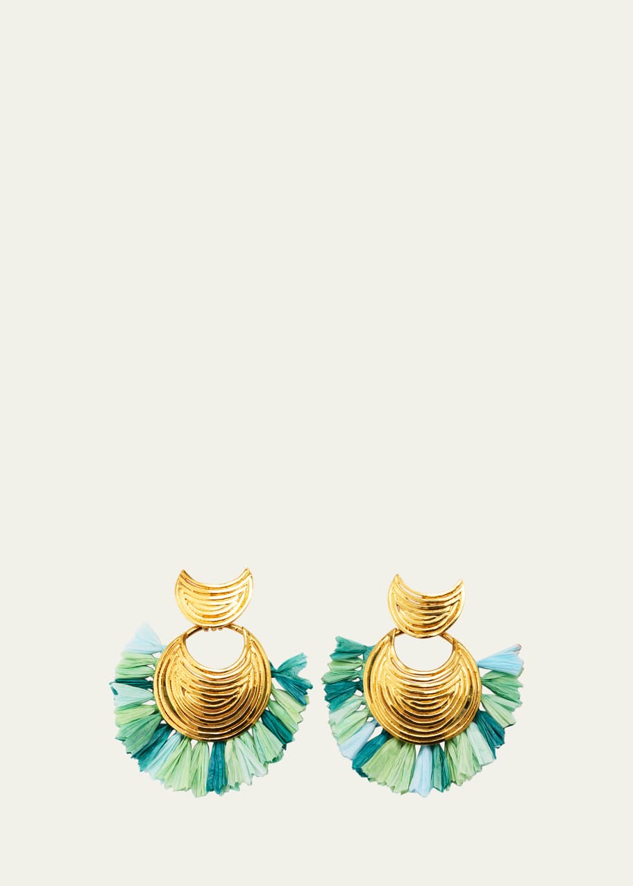Image 1 of 1: Mini Luna Wave Drop Raffia Earrings, Brown-Gold