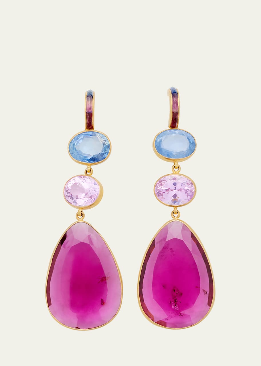 Image 1 of 1: Natural Sapphire, Amethyst and Rubellite Earrings with Tourmaline