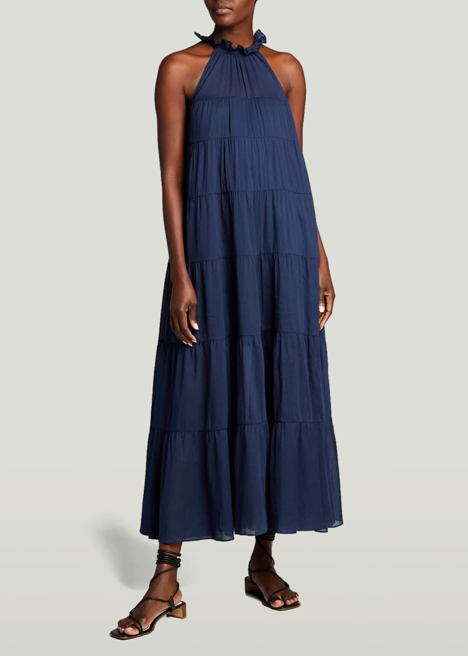 halter trapeze maxi dress Khaki Tiered Halter Maxi Trapeze Dress  Gini London