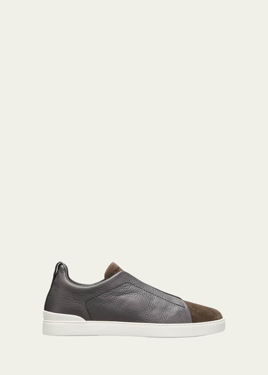 Image 1 of 1: Men's Triple-Stitch Mix-Leather Slip-On Sneakers