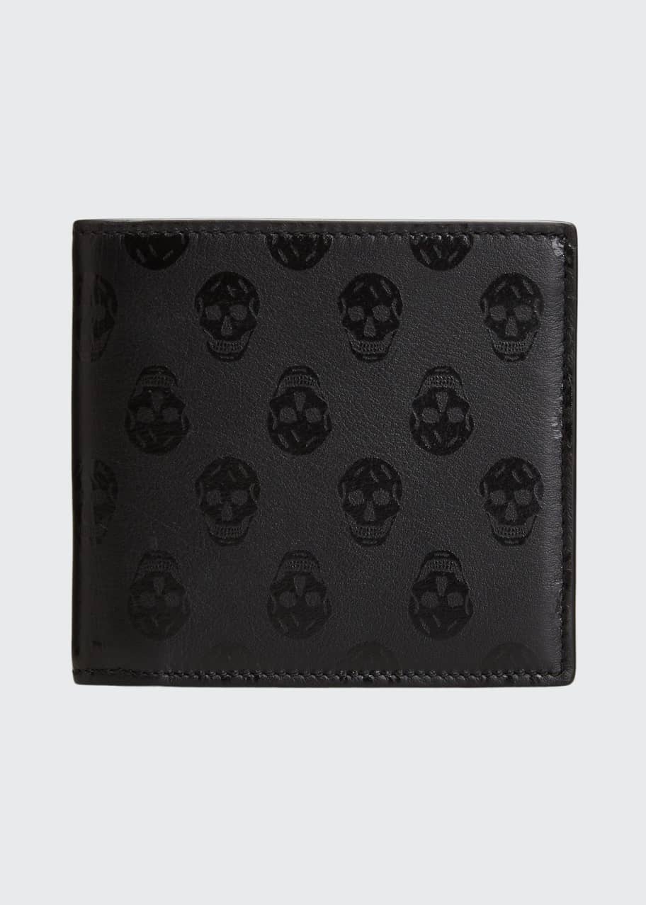 Alexander McQueen Men's Biker Tonal Skulls Leather Wallet Bergdorf Goodman