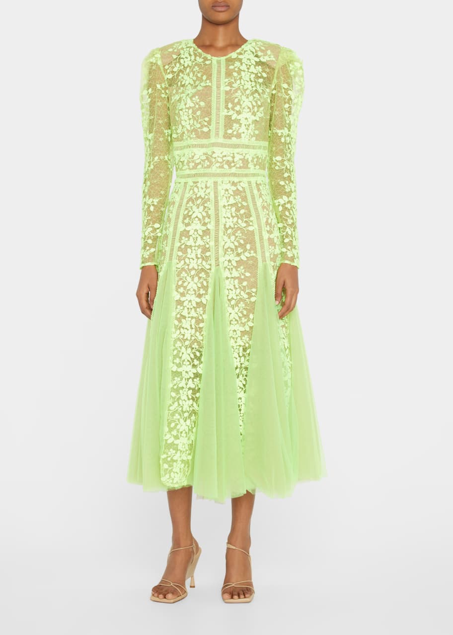 Bronx and Banco Megan Long-Sleeve Lace Overlay Midi Godet Dress ...