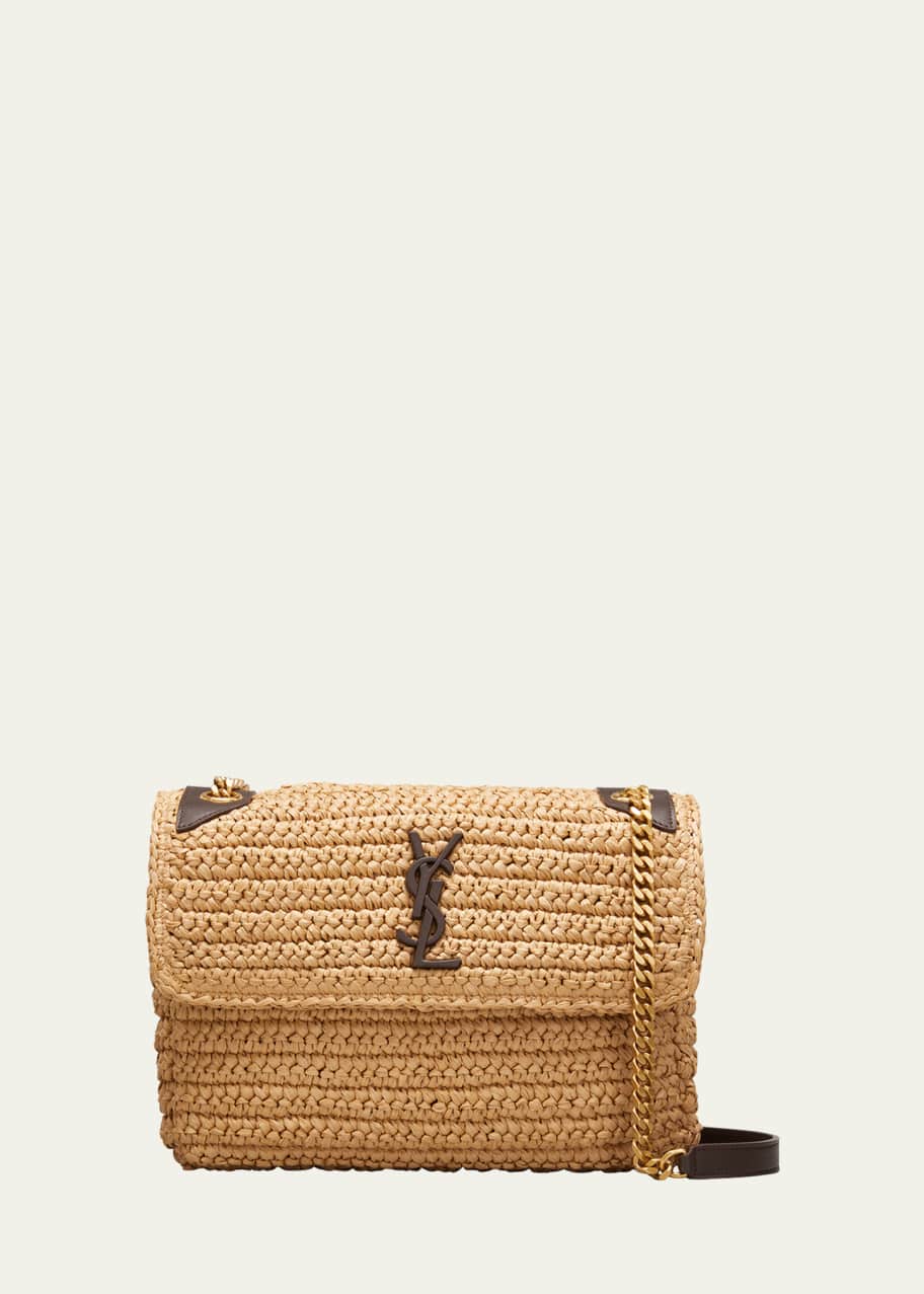 Image 1 of 1: Niki Medium Flap YSL Shoulder Bag in Raffia