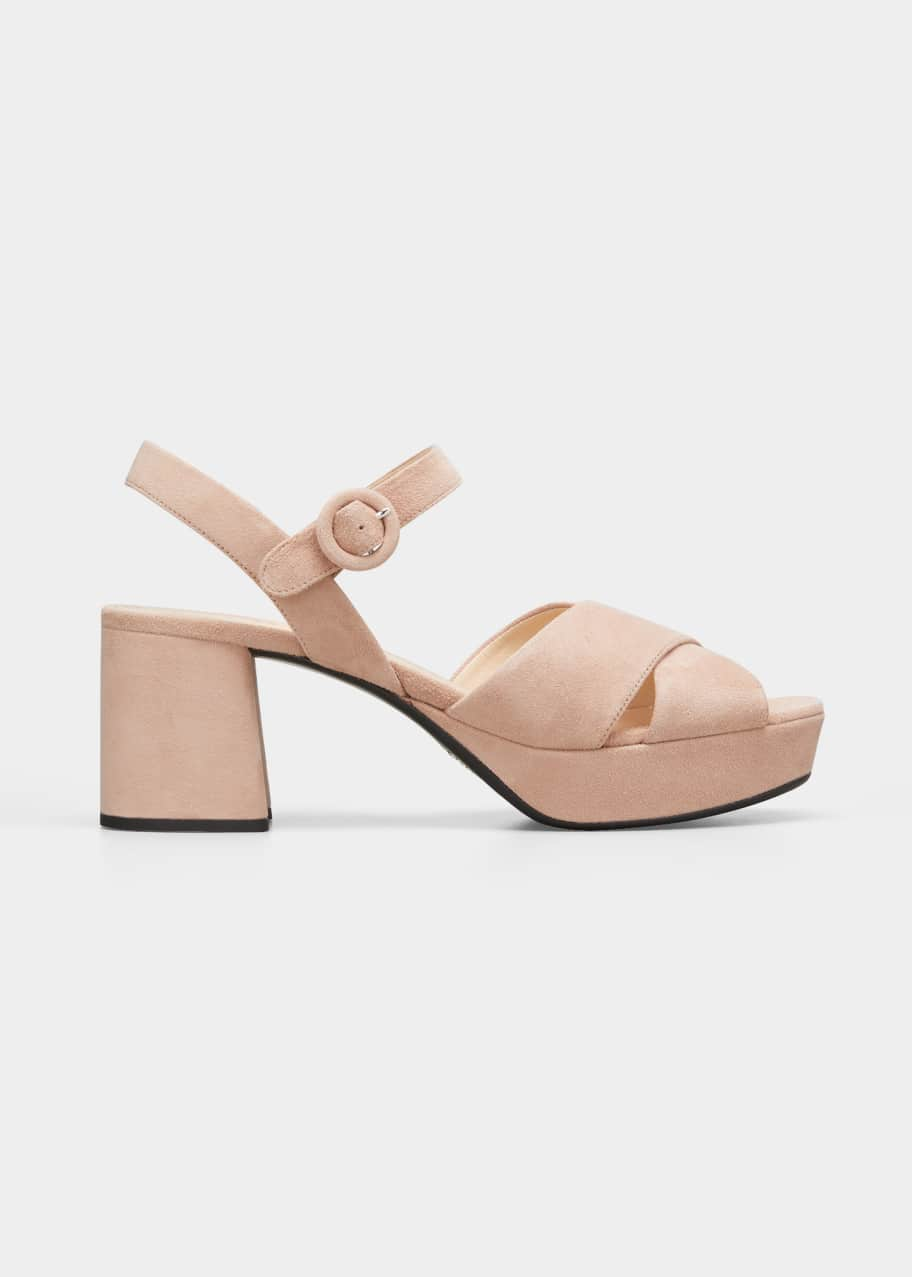 Suede Sophistication: Prada 65mm Crisscross Platform Sandals