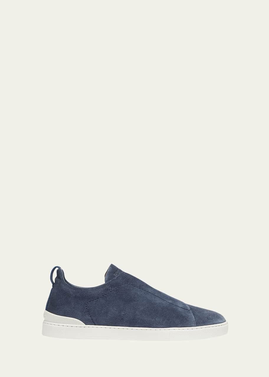 Image 1 of 1: Men's Triple-Stitch Suede Slip-On Low-Top Sneakers