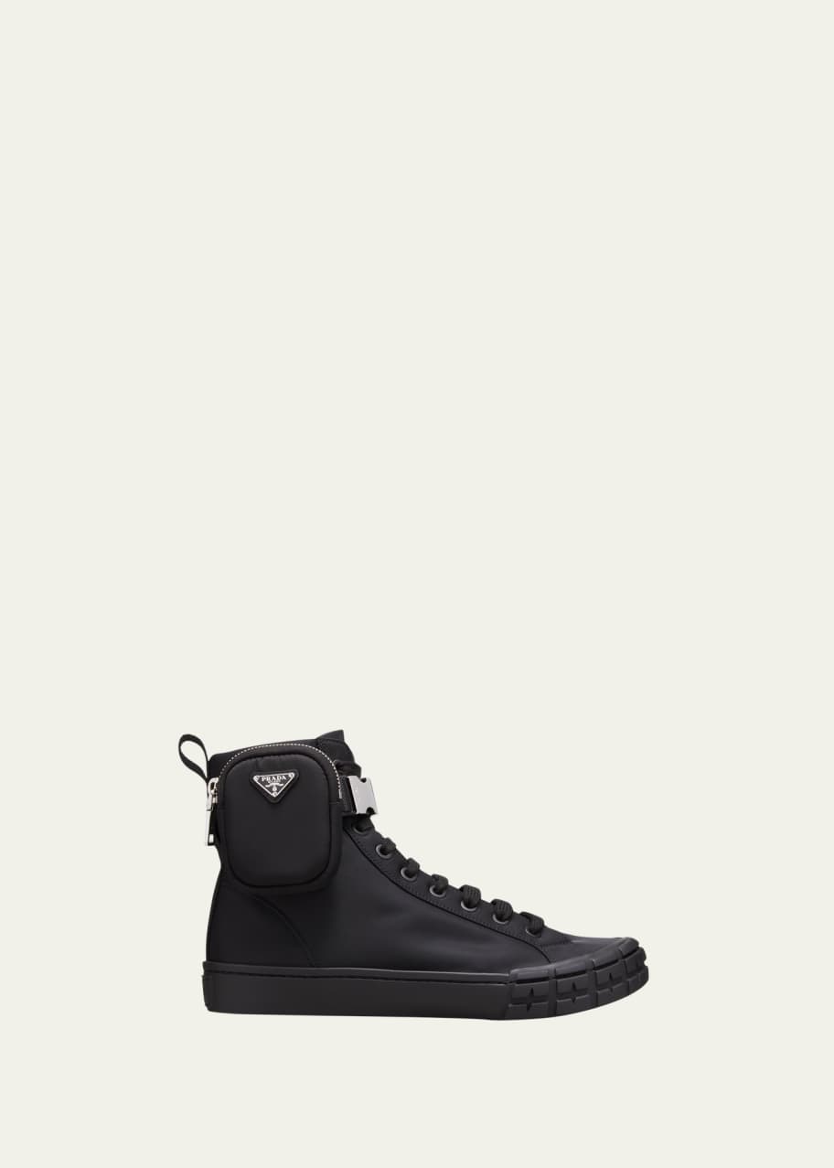 Prada Men's Wheel Re-Nylon High-Top Sneakers with Zip Pouch