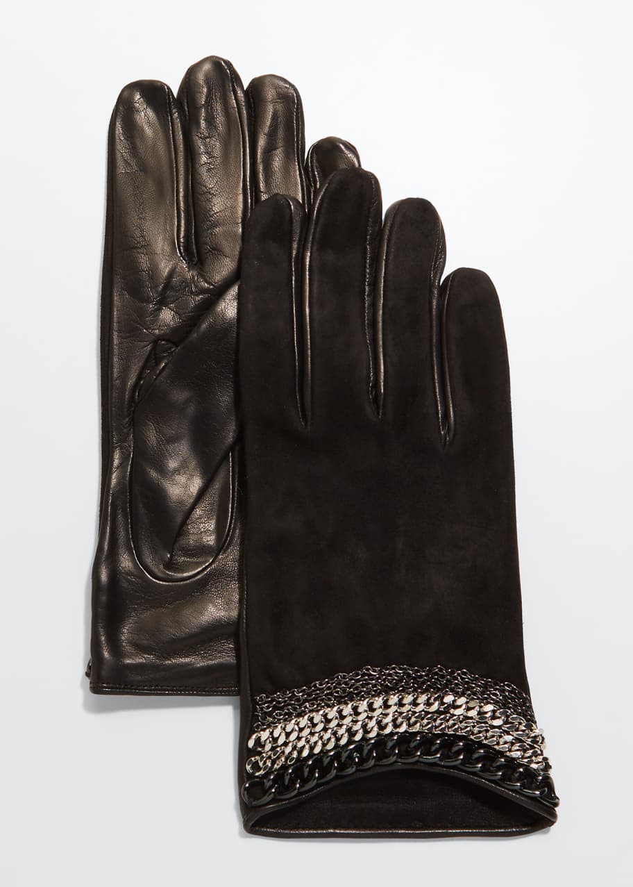 Portolano Chain MixLeather Gloves Bergdorf Goodman