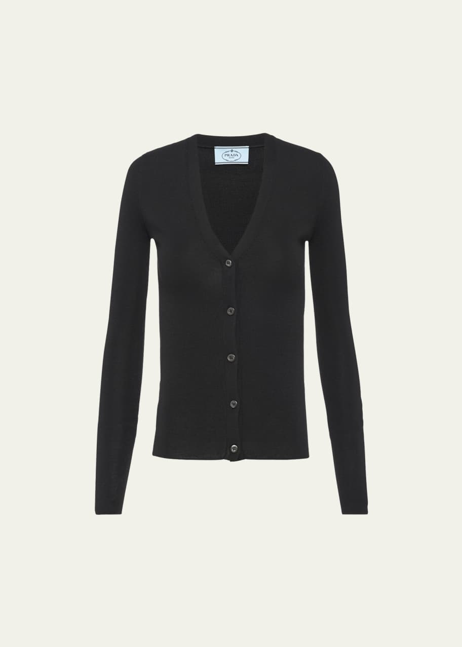 Prada V-Neck Cashmere-Silk Cardigan - Bergdorf Goodman