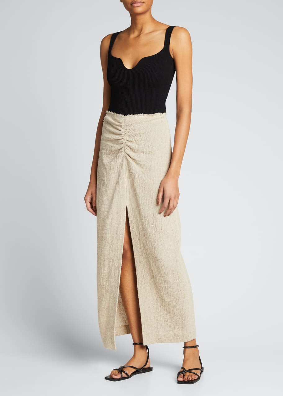 Ruched linen skirt on sale