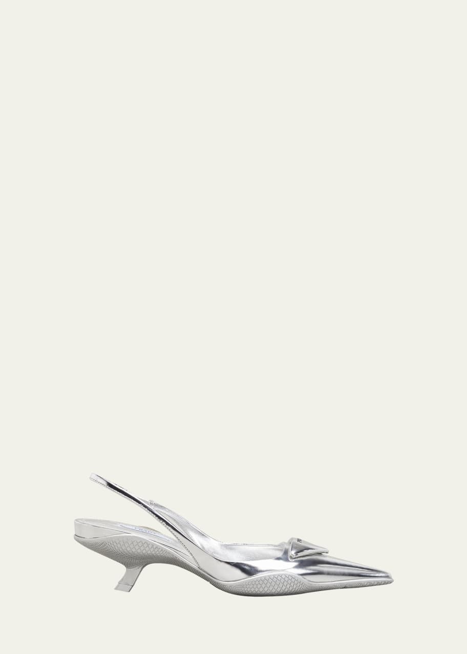 Prada Triangle Logo KittenHeel Slingback Pumps Bergdorf Goodman