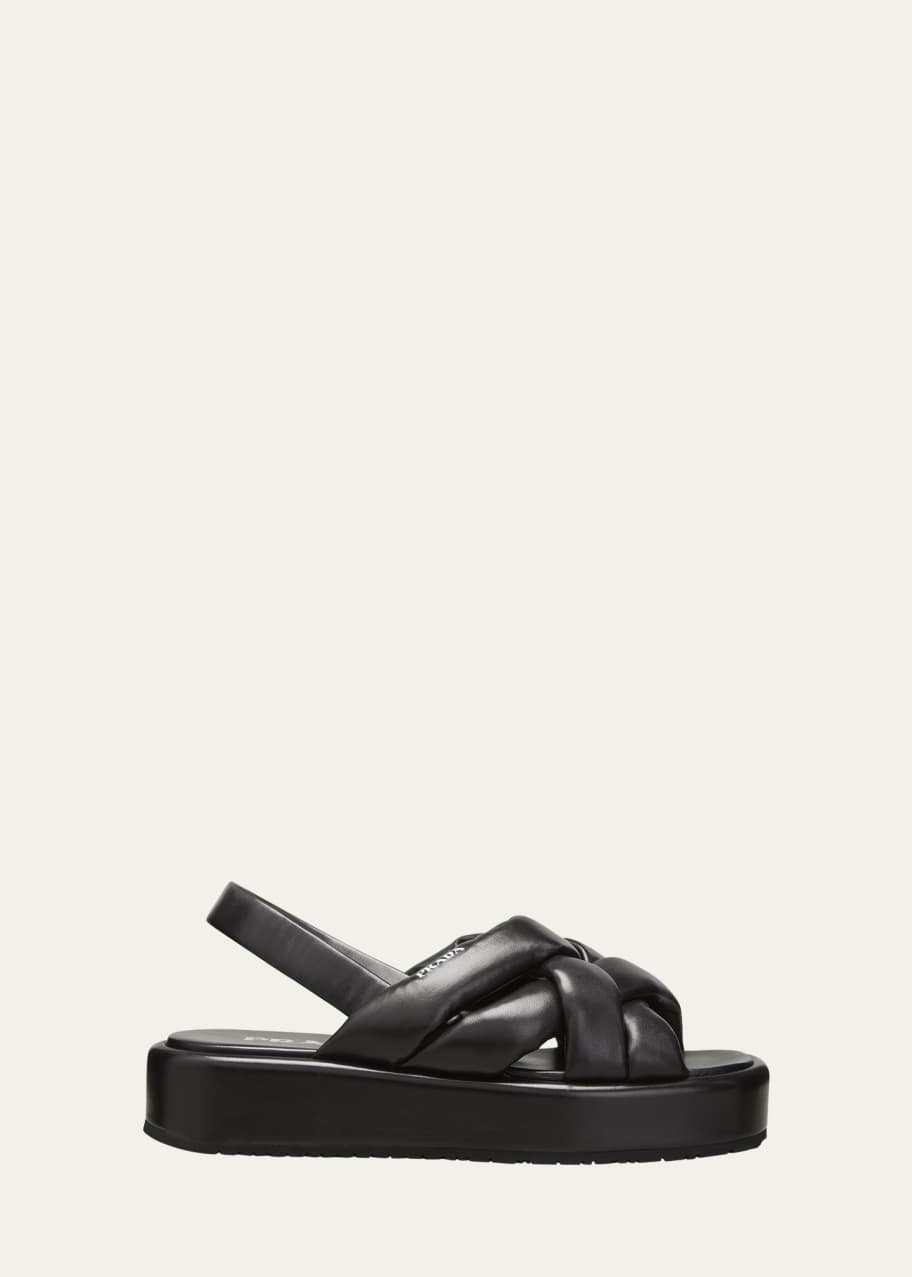 Image 1 of 1: Woven Leather Slingback Flatform Sandals