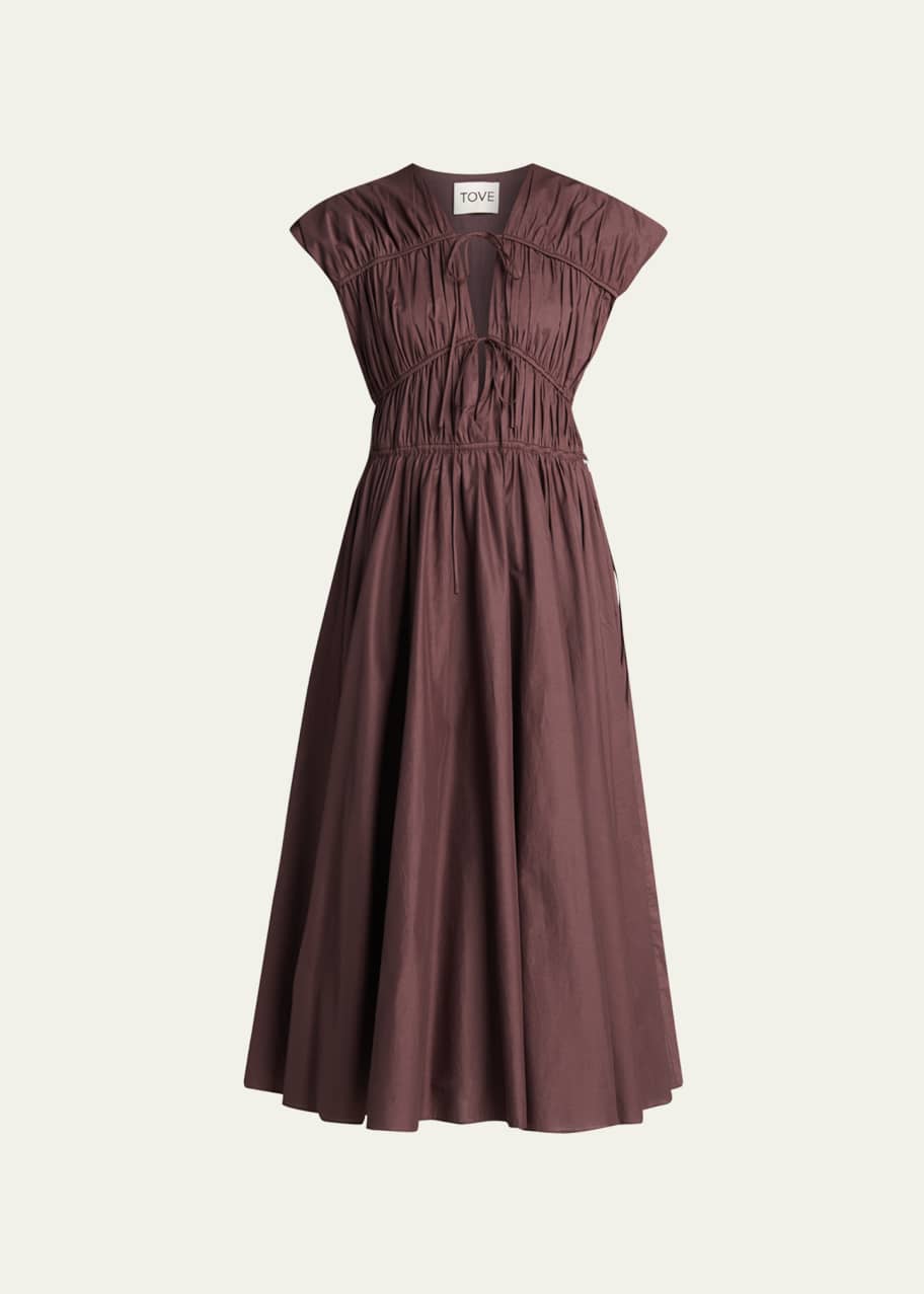 tove cotton dress Ceres gathered cotton midi dress in black - Tove