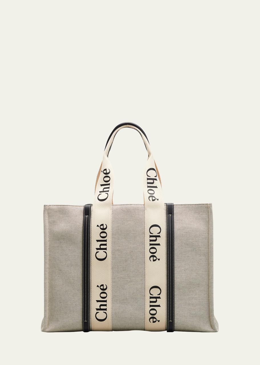 chloe woody large logo canvas shopper tote bag