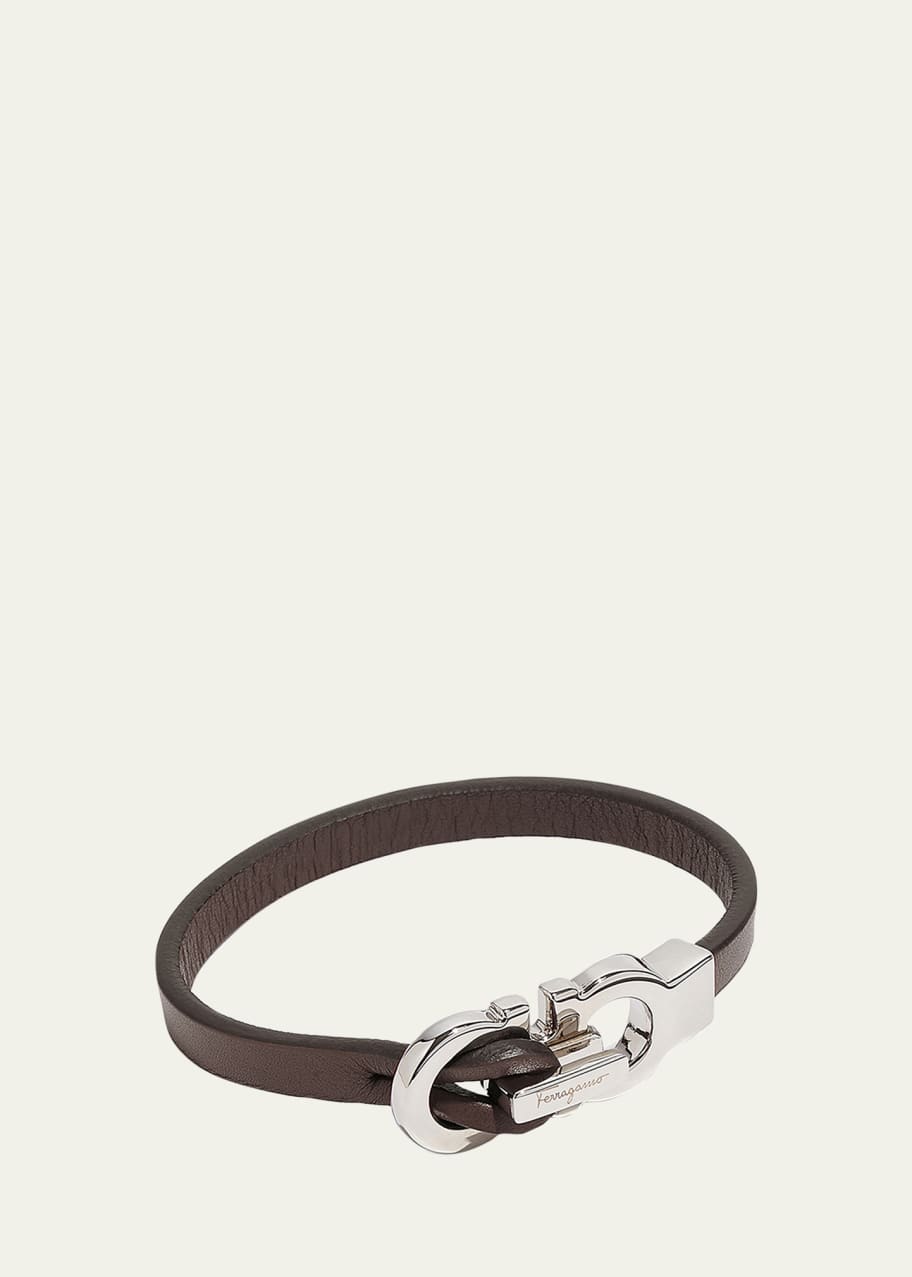 Ferragamo Men's Leather Gancini Bracelet - Bergdorf Goodman
