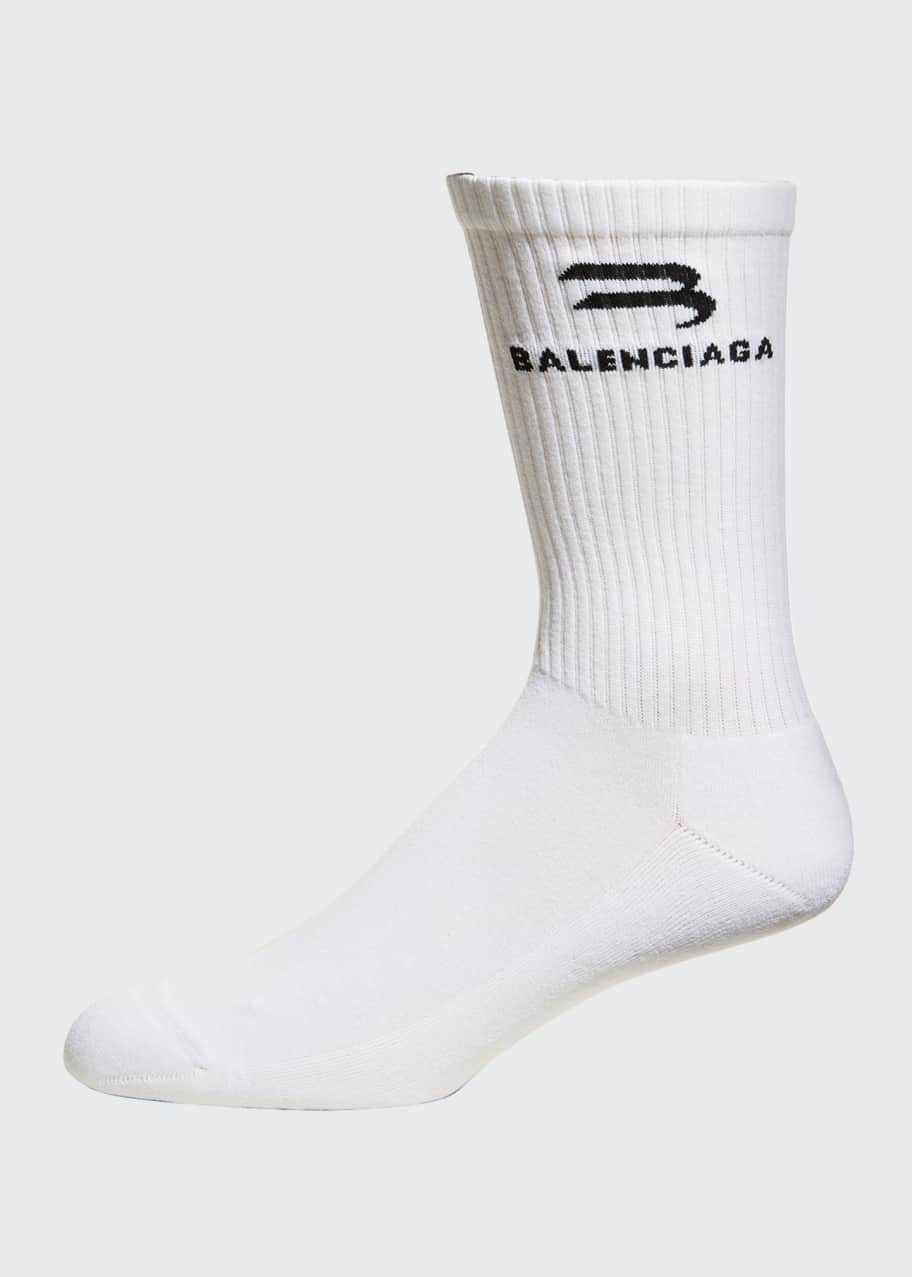 Balenciaga Men's Glow-in-the-Dark Logo Socks Bergdorf Goodman