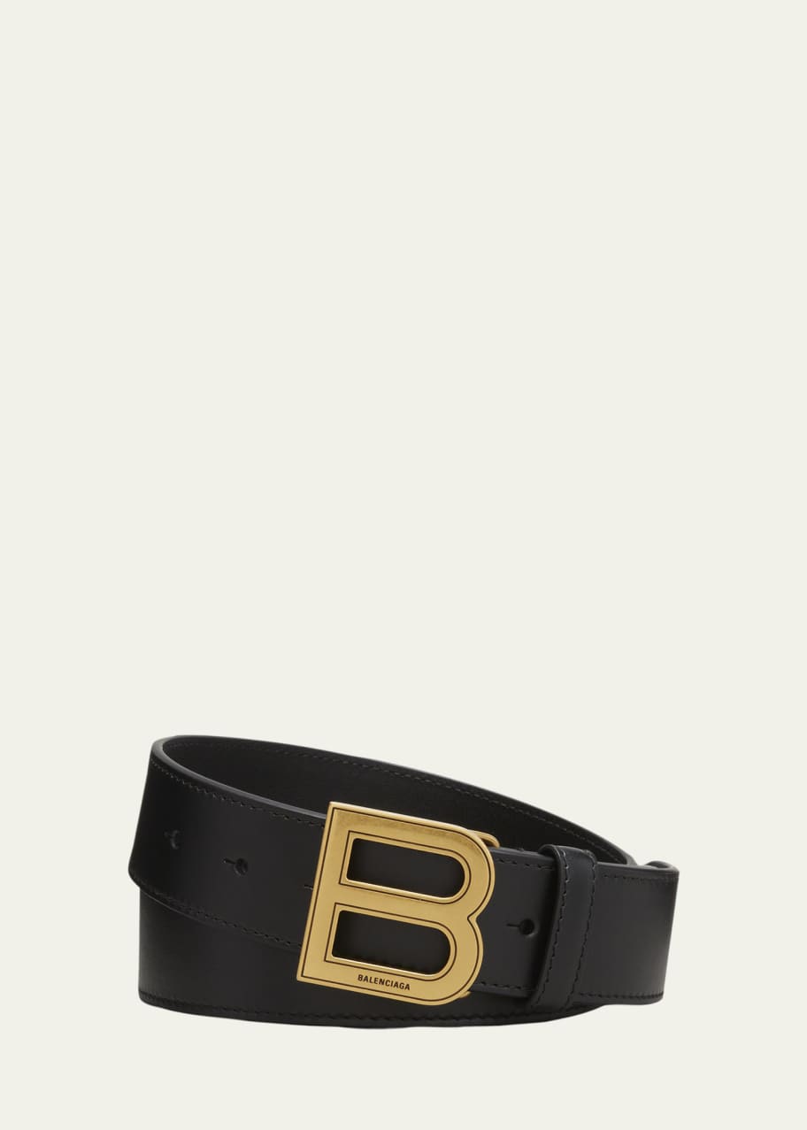 Balenciaga Men's Hourglass Large Leather B-Buckle Belt Bergdorf