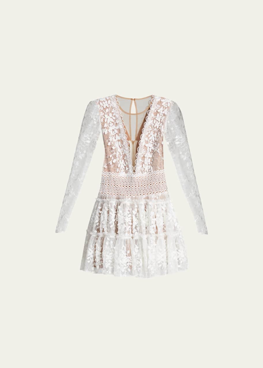 Bronx and Banco Megan V-Neck Illusion Tiered Lace Dress - Bergdorf Goodman