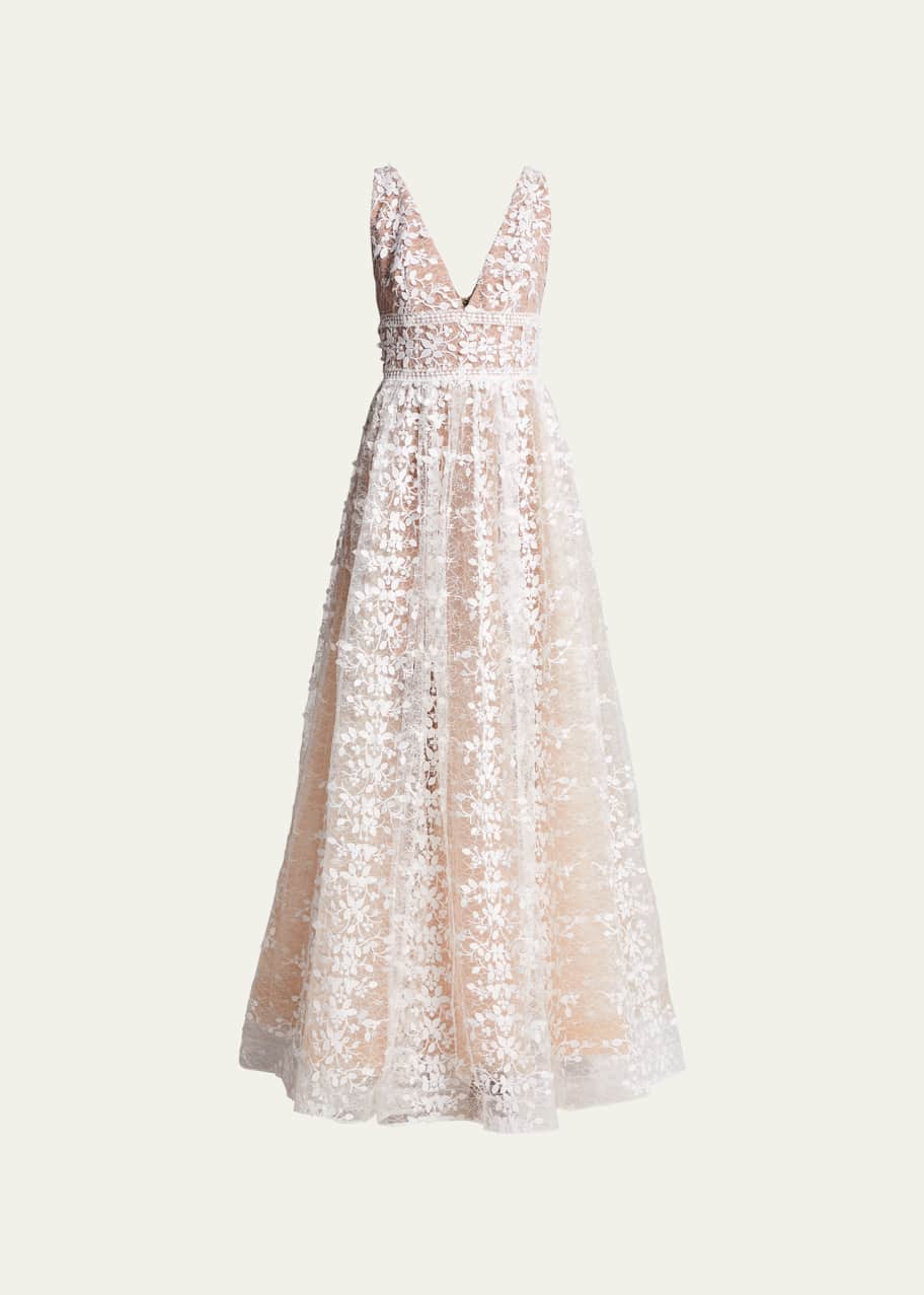 Bronx and Banco Megan V-Neck Lace Gown - Bergdorf Goodman