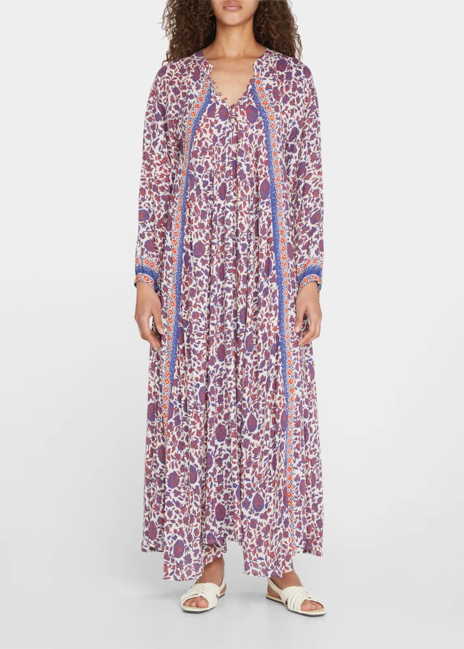 Natalie Martin Fiore Printed Silk Long-Sleeve Maxi Dress - Bergdorf Goodman