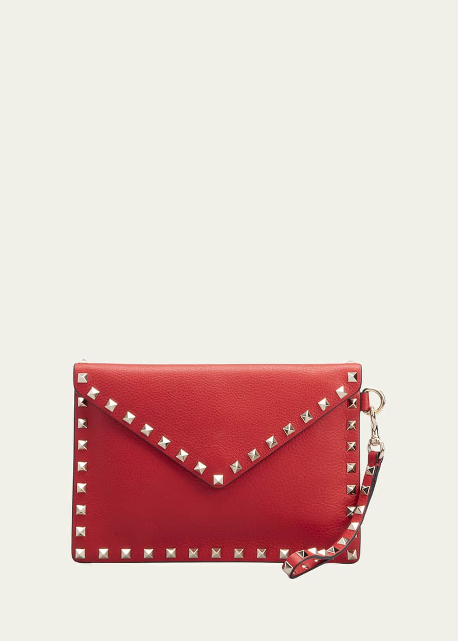 Valentino Garavani Rockstud V-Flap Pouch Clutch Bag