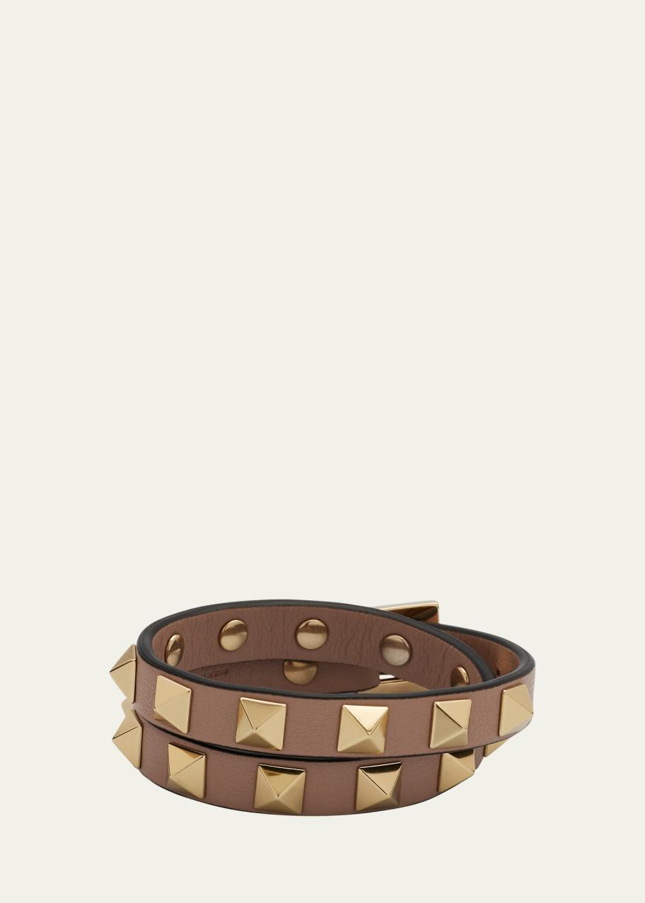 Valentino Garavani Rockstud Leather Double Wrap Bracelet 
