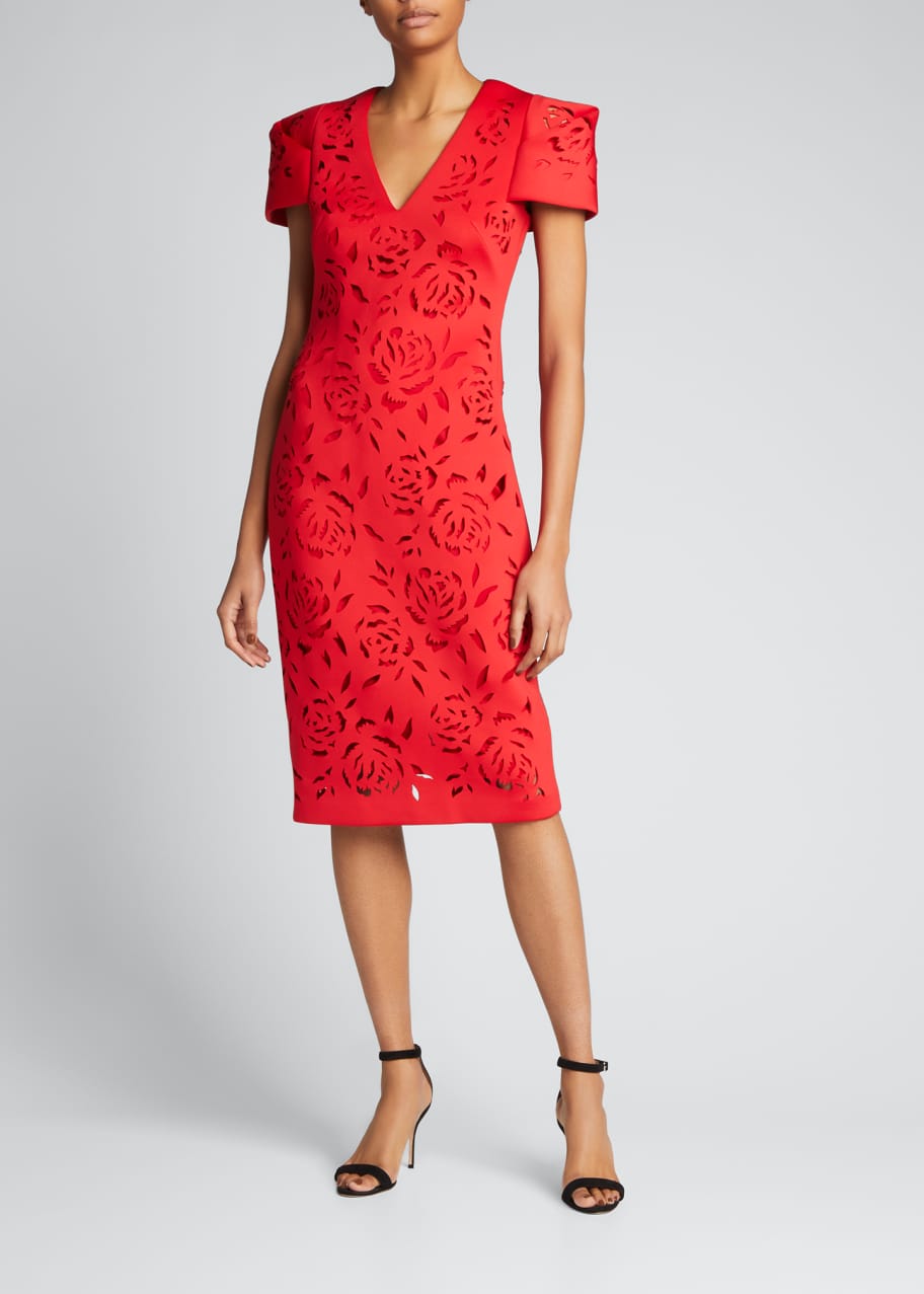 Badgley Mischka Collection Laser-Cut Floral Scuba Sheath Dress - Bergdorf  Goodman