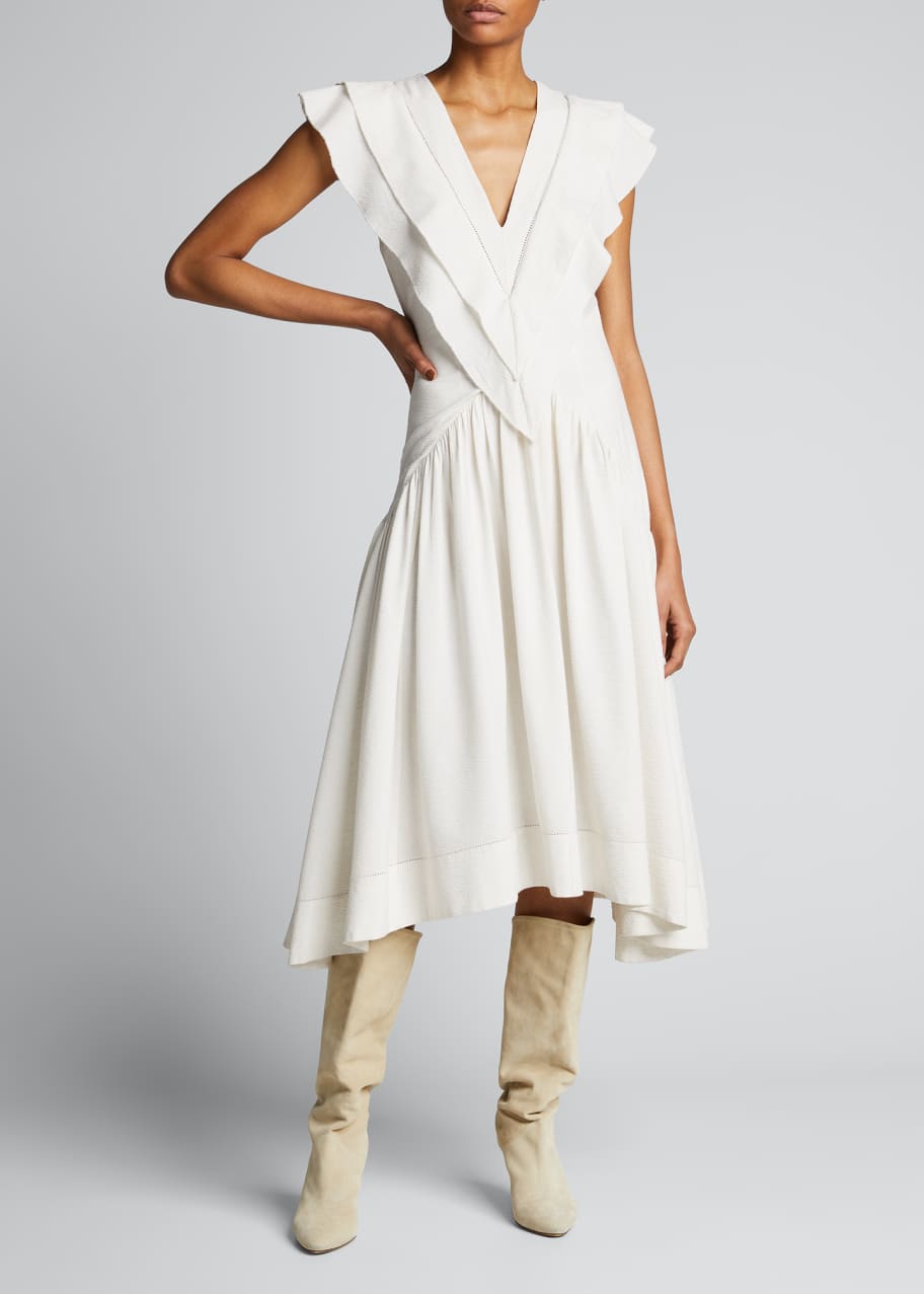 knee length dresses for ladies Ralini Linen V-Neck Midi Dress – habit footwear + accessories