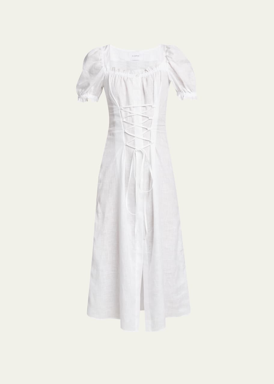 Sleeper Marquise Linen Lace-Up Dress - Bergdorf Goodman