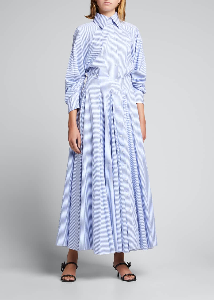 Brandon Maxwell Draped Cotton Midi Shirt Dress in Blue