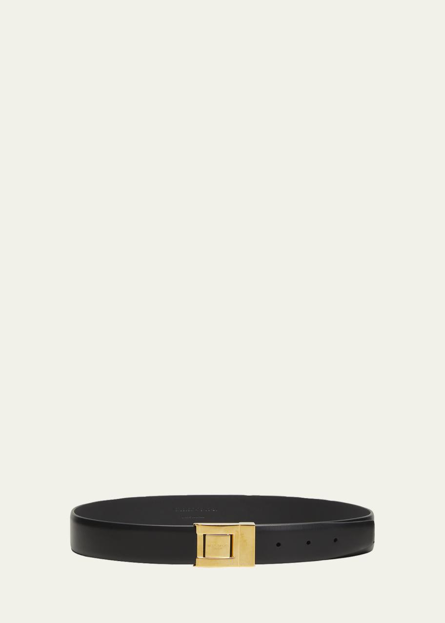 Saint Laurent YSL Square Buckle Leather Belt - Bergdorf Goodman display picture 1