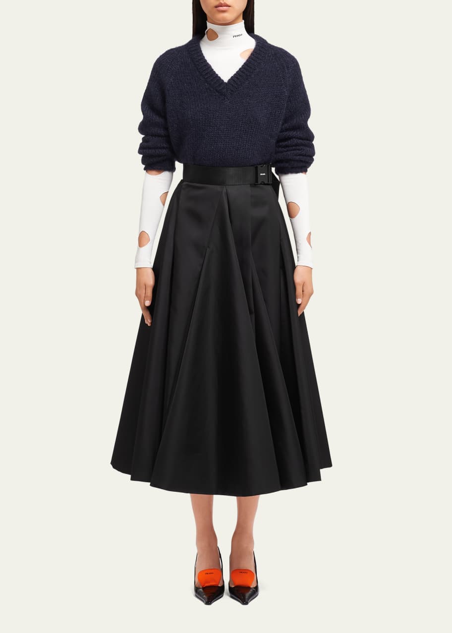 Prada Re-Nylon Belted Pleated Midi Skirt - Bergdorf Goodman