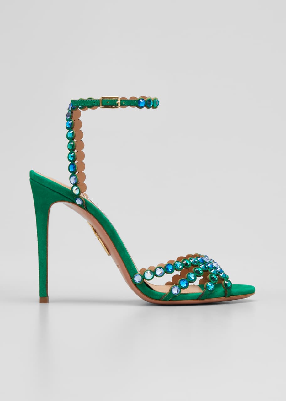 Aquazzura Tequila Crystal Suede Stiletto Sandals - Bergdorf Goodman